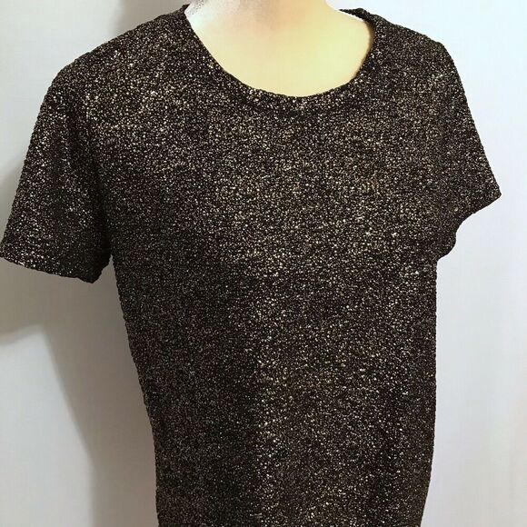INC International Concepts Gold Shine Short Sleeve Blouse L - Picture 4 of 8